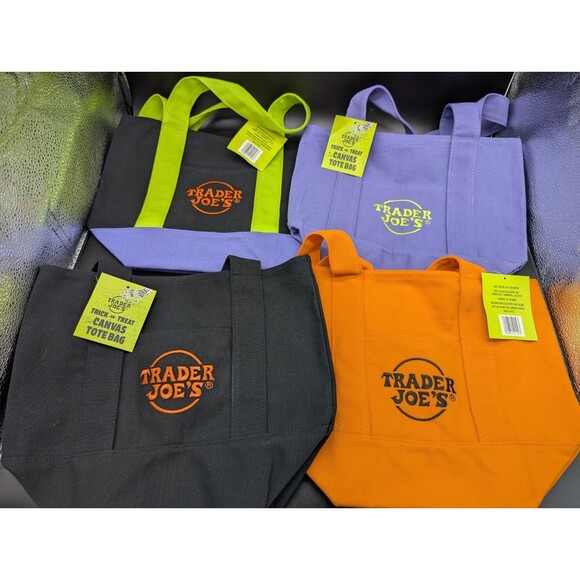 Trader Joe's Reusable Eco-Tote Bags Set of 4 (Limited Edition Halloween Colors) - Picture 1 of 3